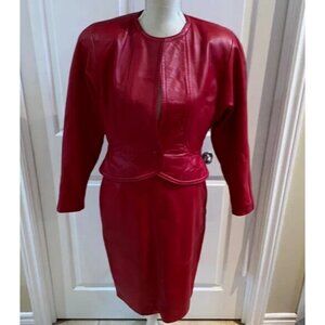 Vintage Danier Red Genuine Leather 2 Piece Jacket Skirt Set Lined Size 10 Medium